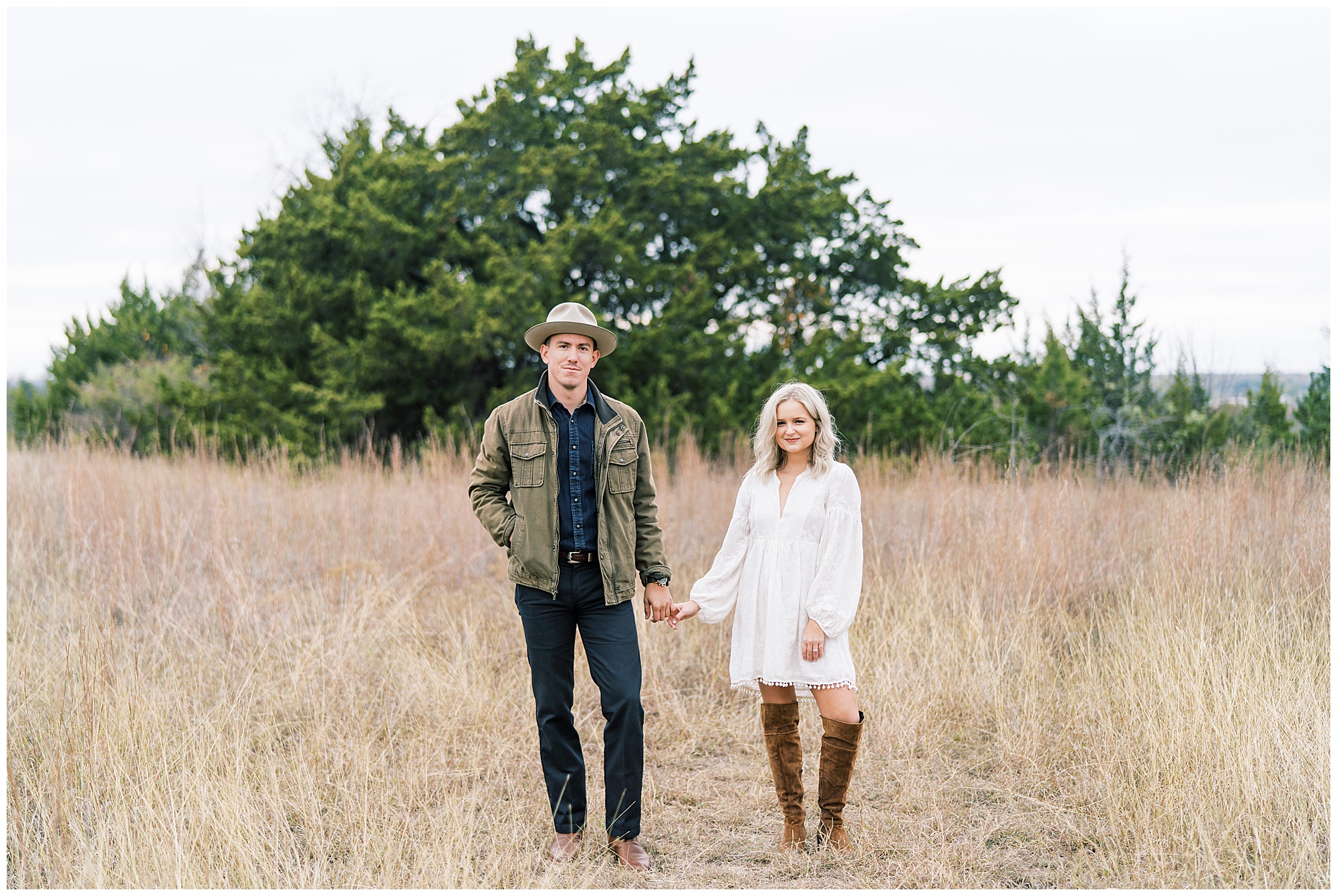 Fort Worth engagement session in a field