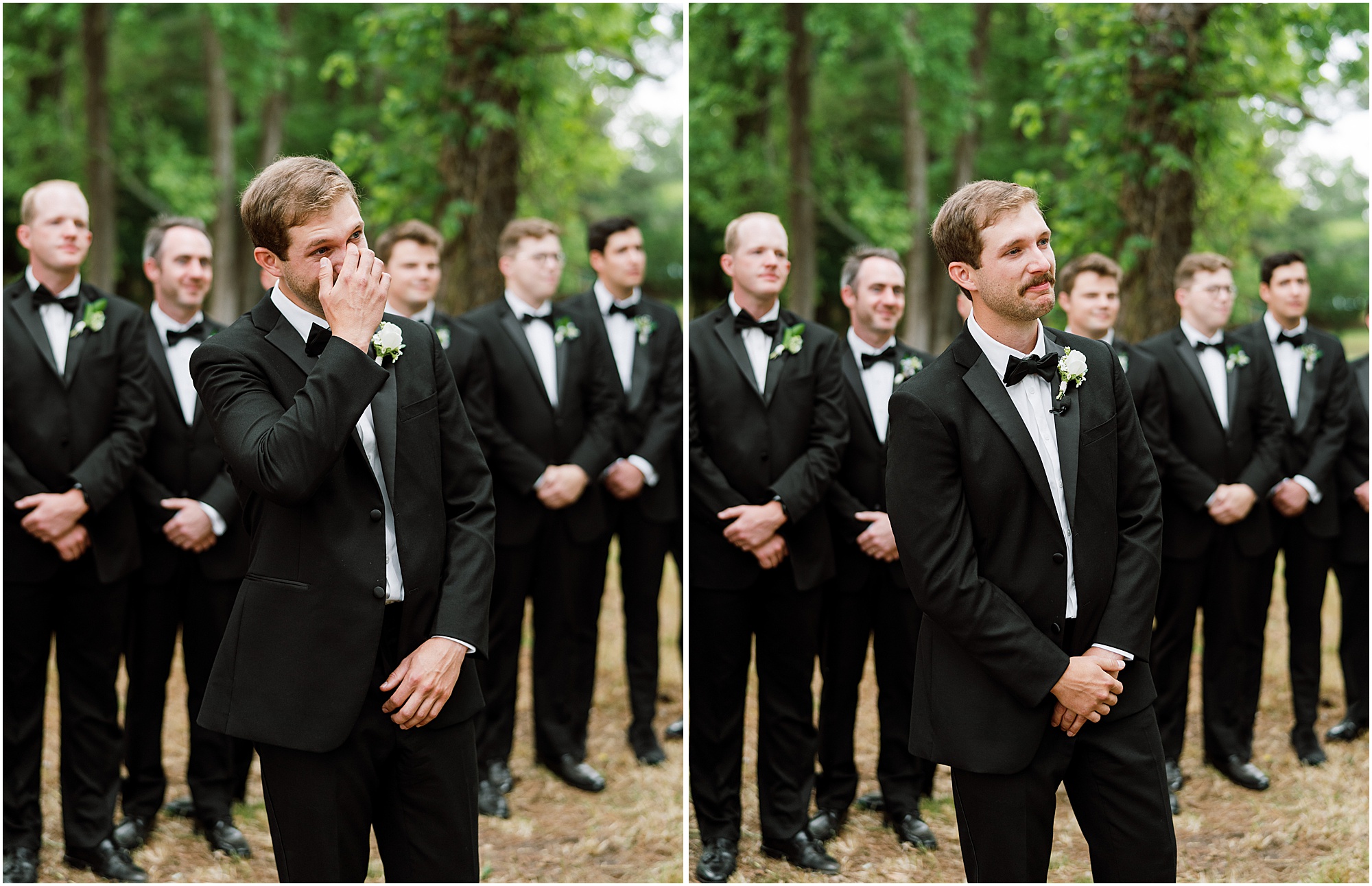 Groom seeing bride for the first time as she walks down the aisle.