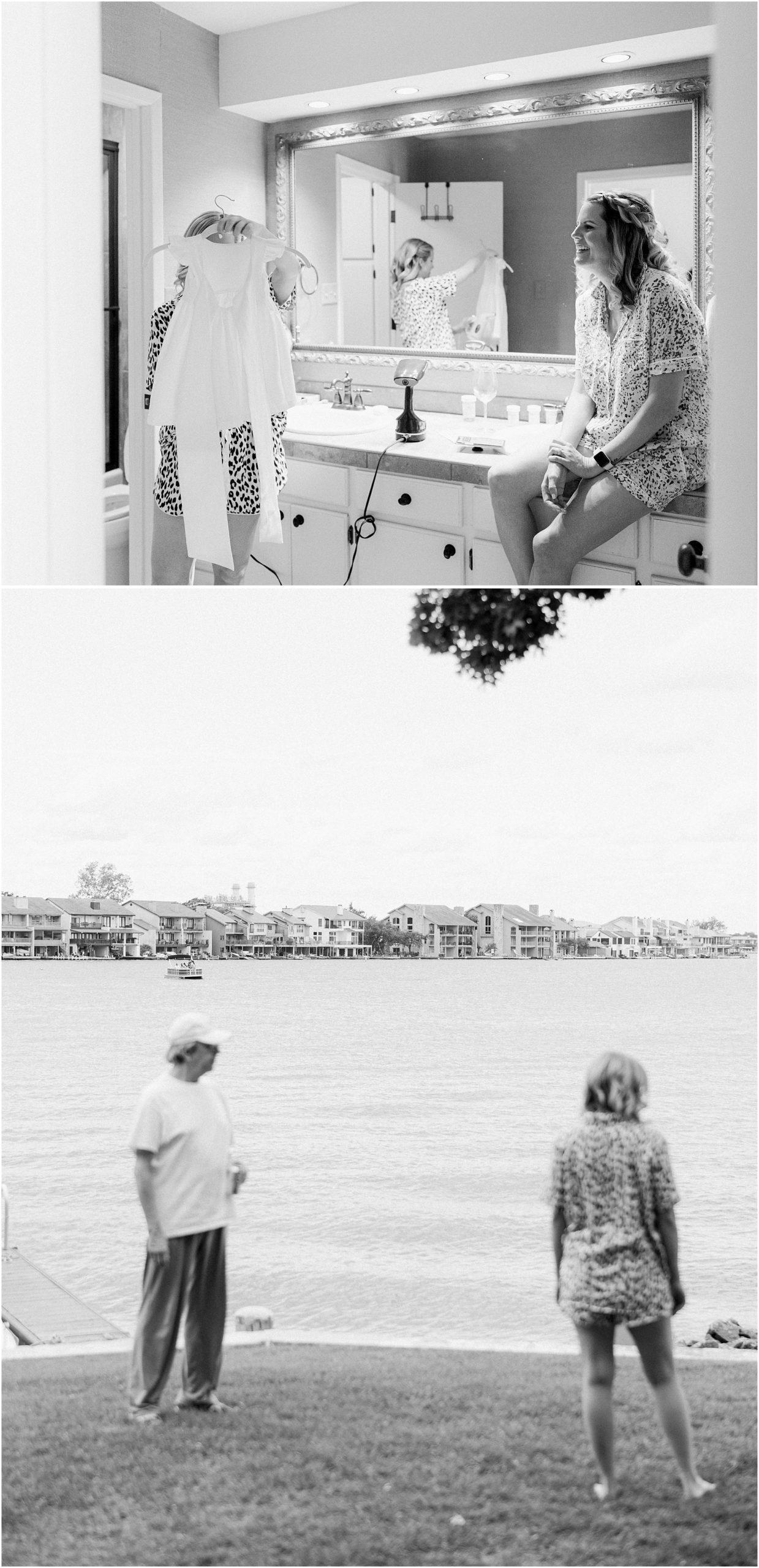 genuine family moments in black and white the morning of the wedding