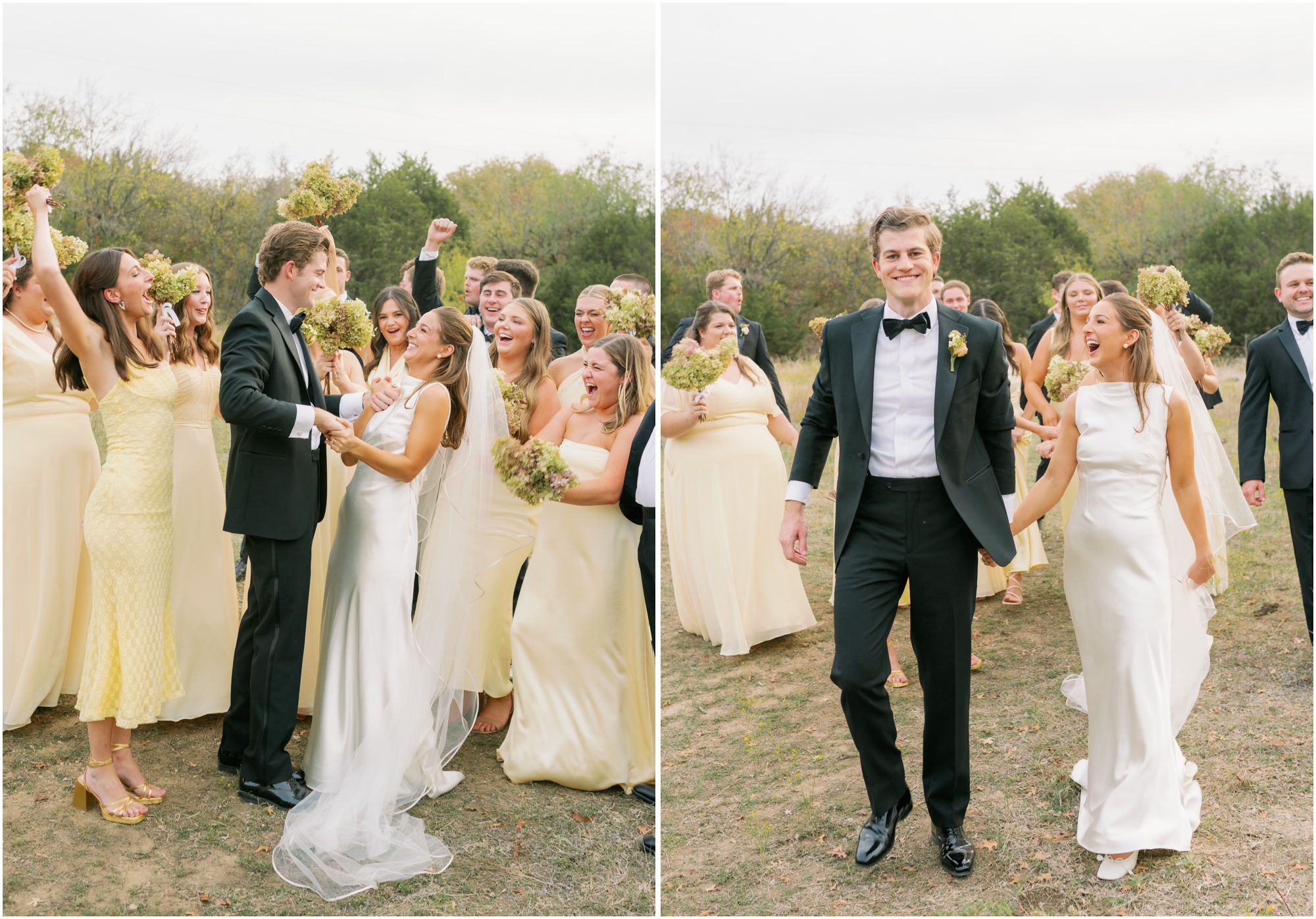 wedding party with bride and groom from an elevated backyard wedding in fort worth, Texas