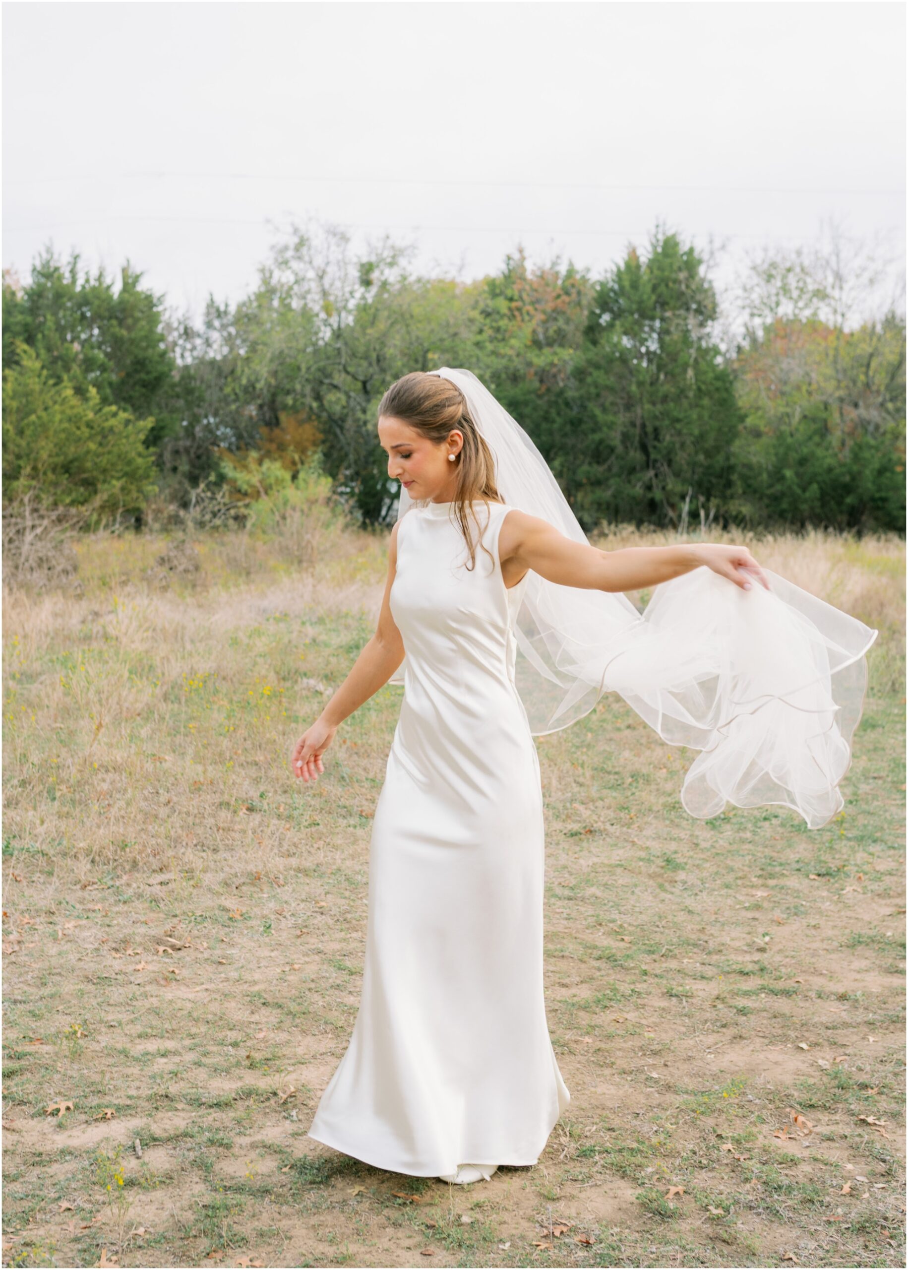 bride in danielle frankel dress from an elevated backyard wedding in fort worth, Texas