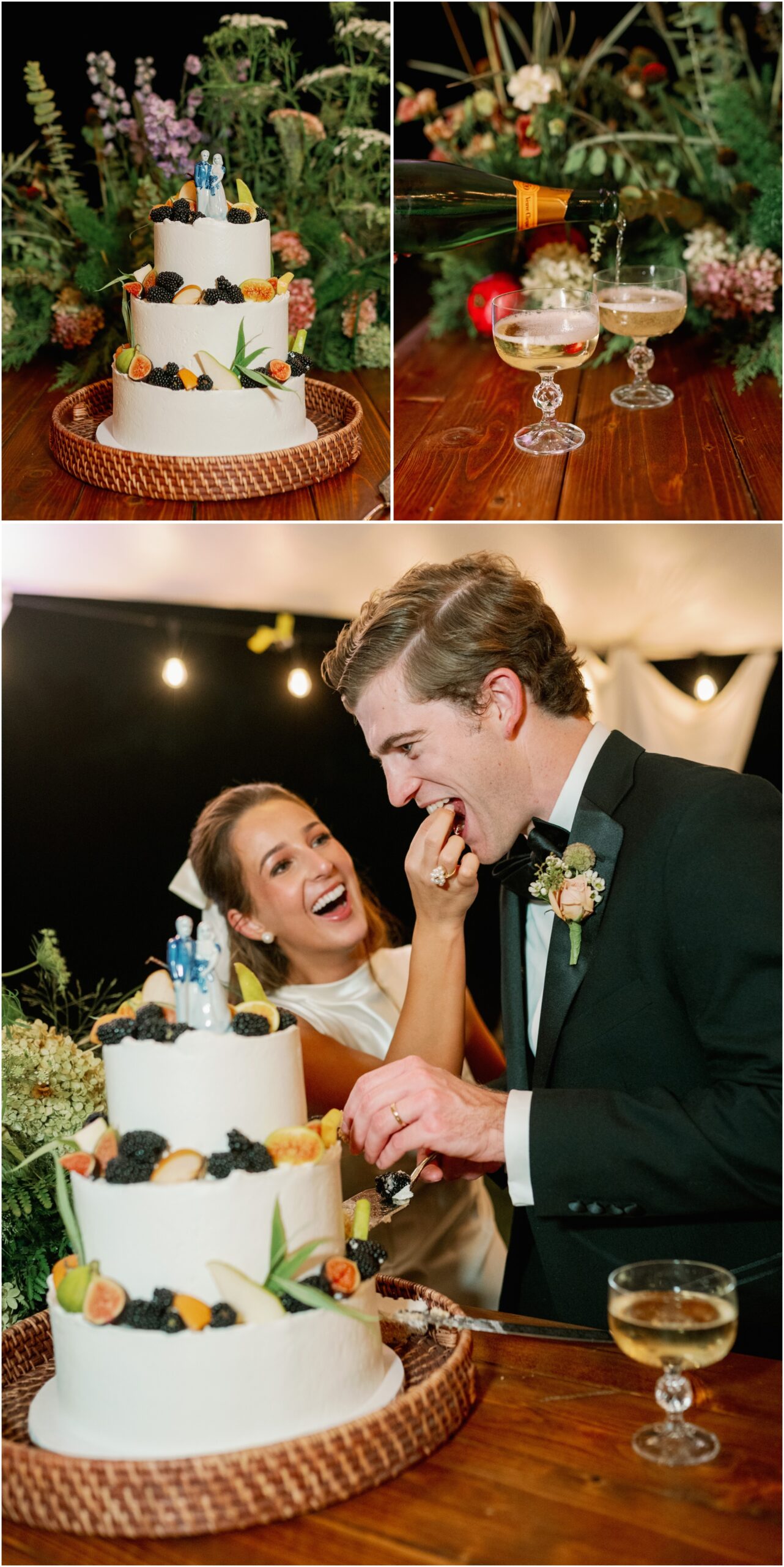 cake cutting at wedding from an elevated backyard wedding in fort worth, Texas