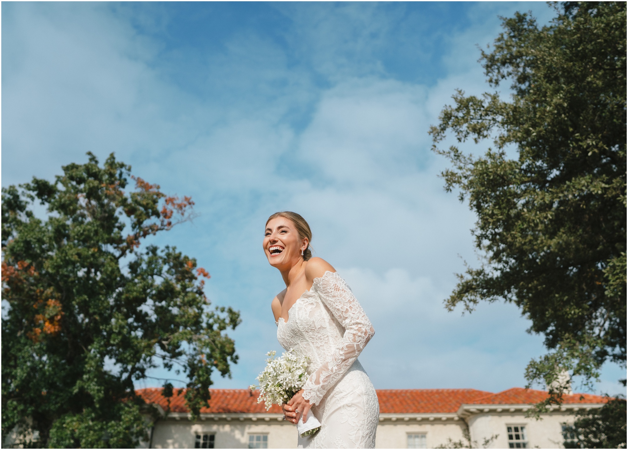 bridal portrait with sky at a wedding at commodore perry estate in austin texas