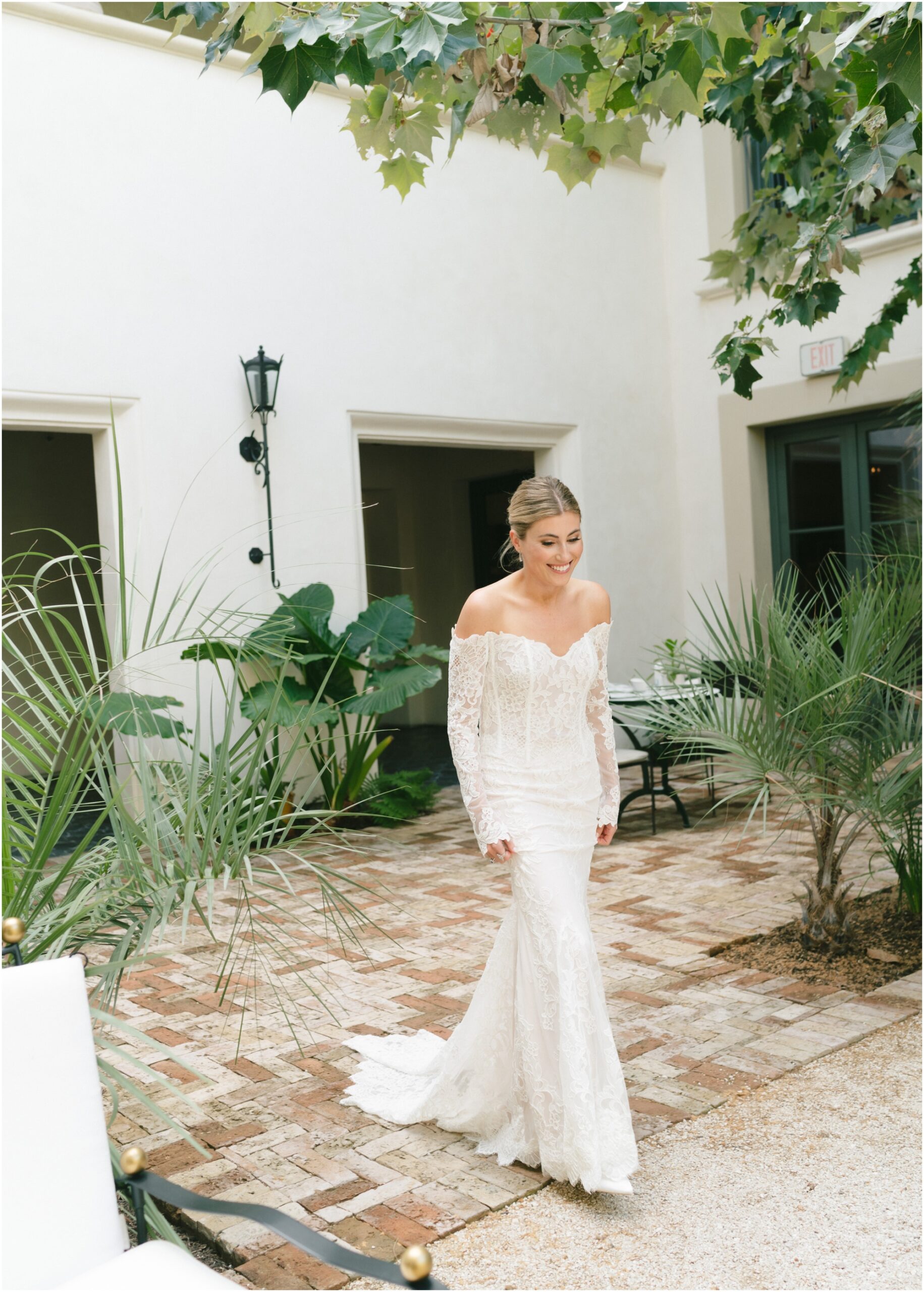 bride walking to first look at a wedding at commodore perry estate in austin texas