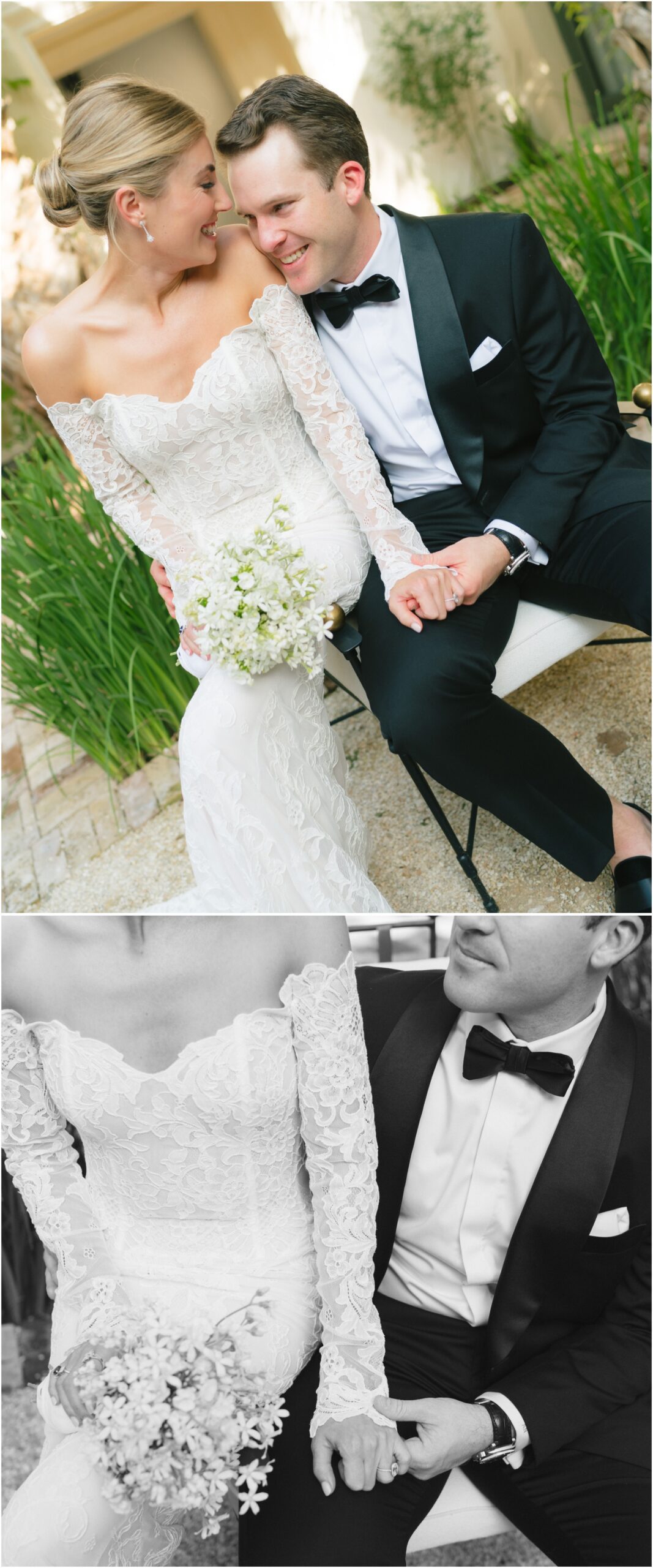 bride and groom sit together at a wedding at commodore perry estate in austin texas