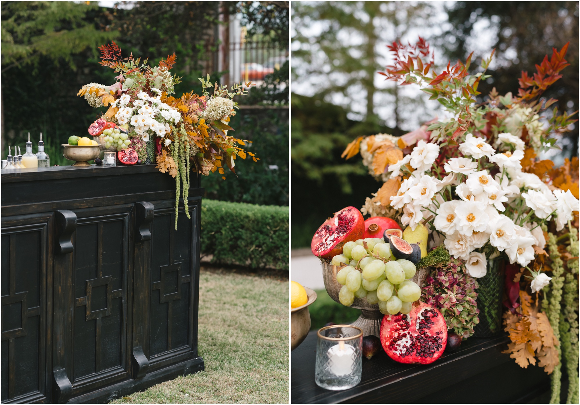 floral details at a wedding at commodore perry estate in austin texas
