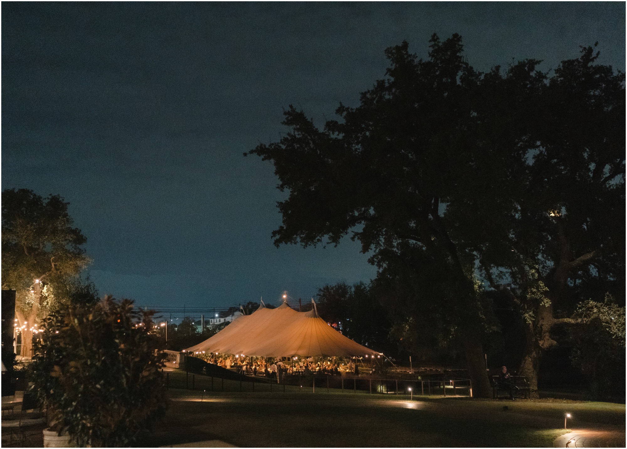 sail cloth tent at night at a wedding at commodore perry estate in austin texas