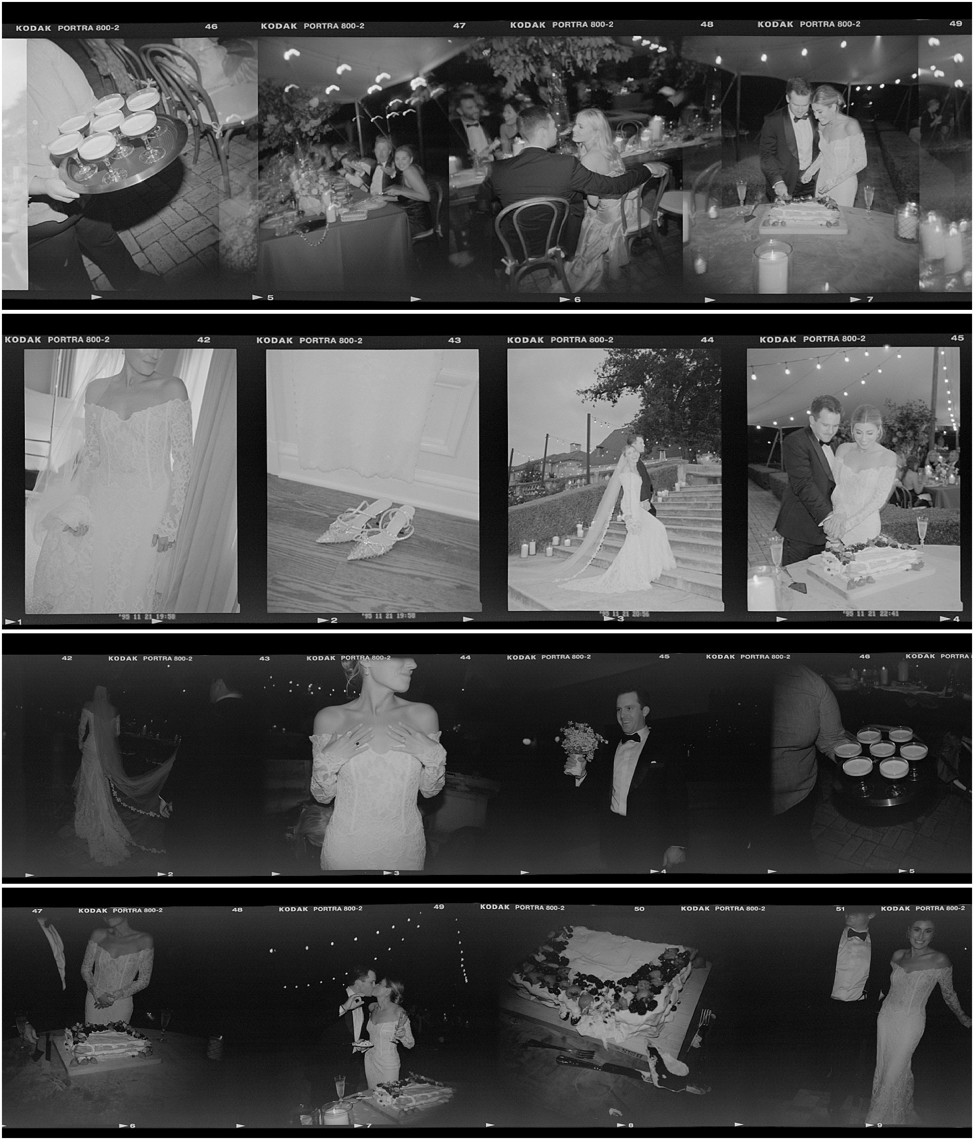 film negative strips at a wedding at commodore perry estate in austin texas