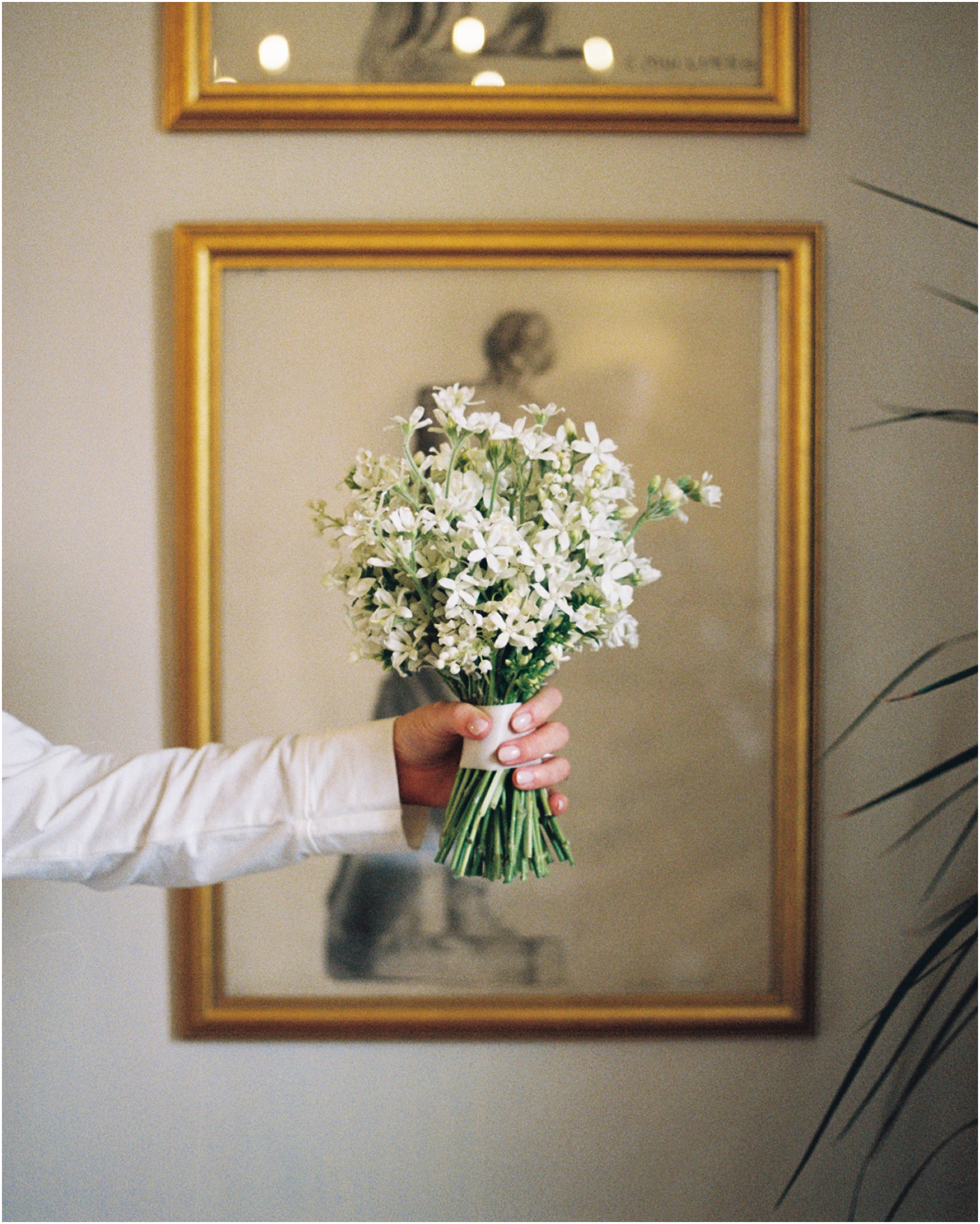 petite white bouquet for the bride at commodore perry estate