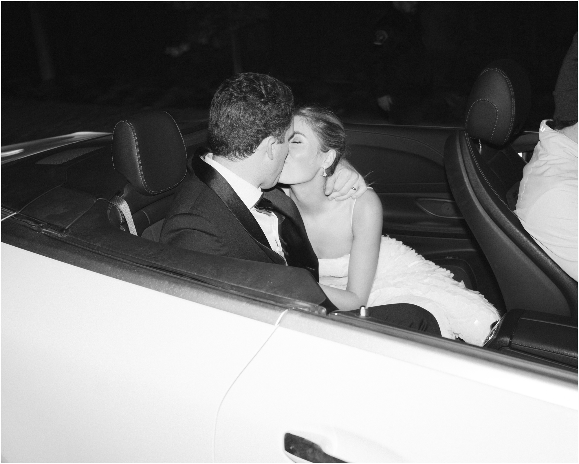 bride and groom in exit car at a wedding in austin texas