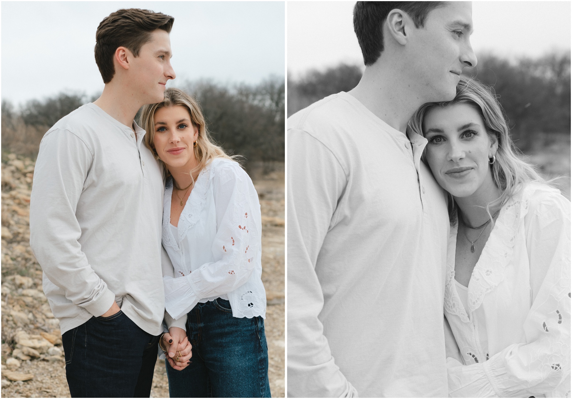 couple leaning close to each other in fort worth texas engagement session