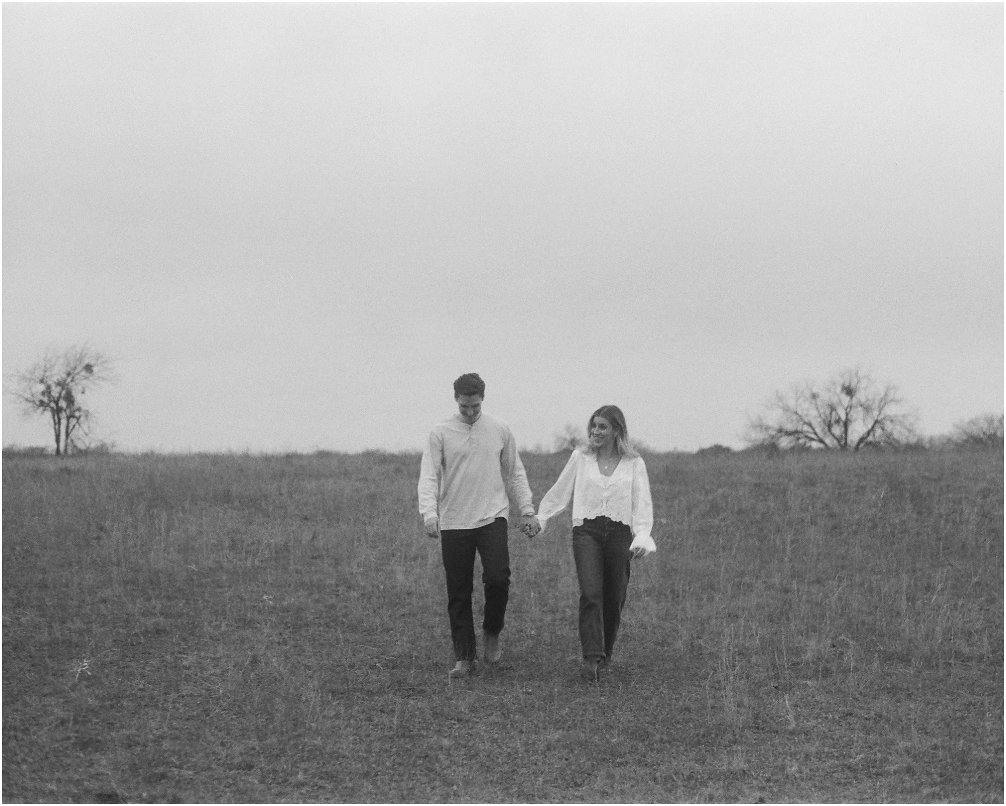 black and white film in fort worth engagement session on 35mm film