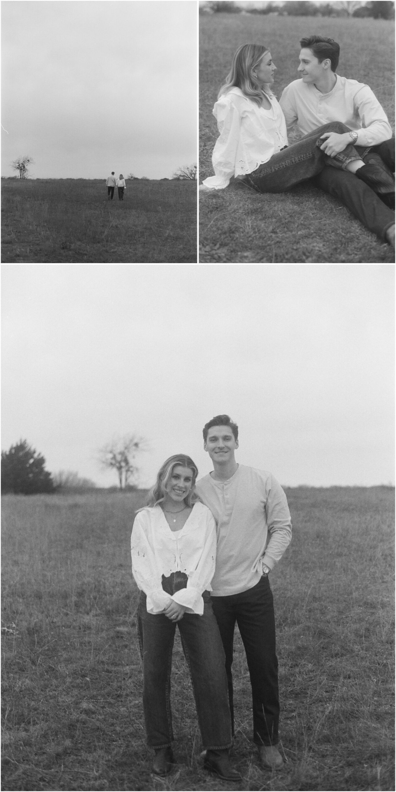 black and white film in fort worth engagement session on 35mm film