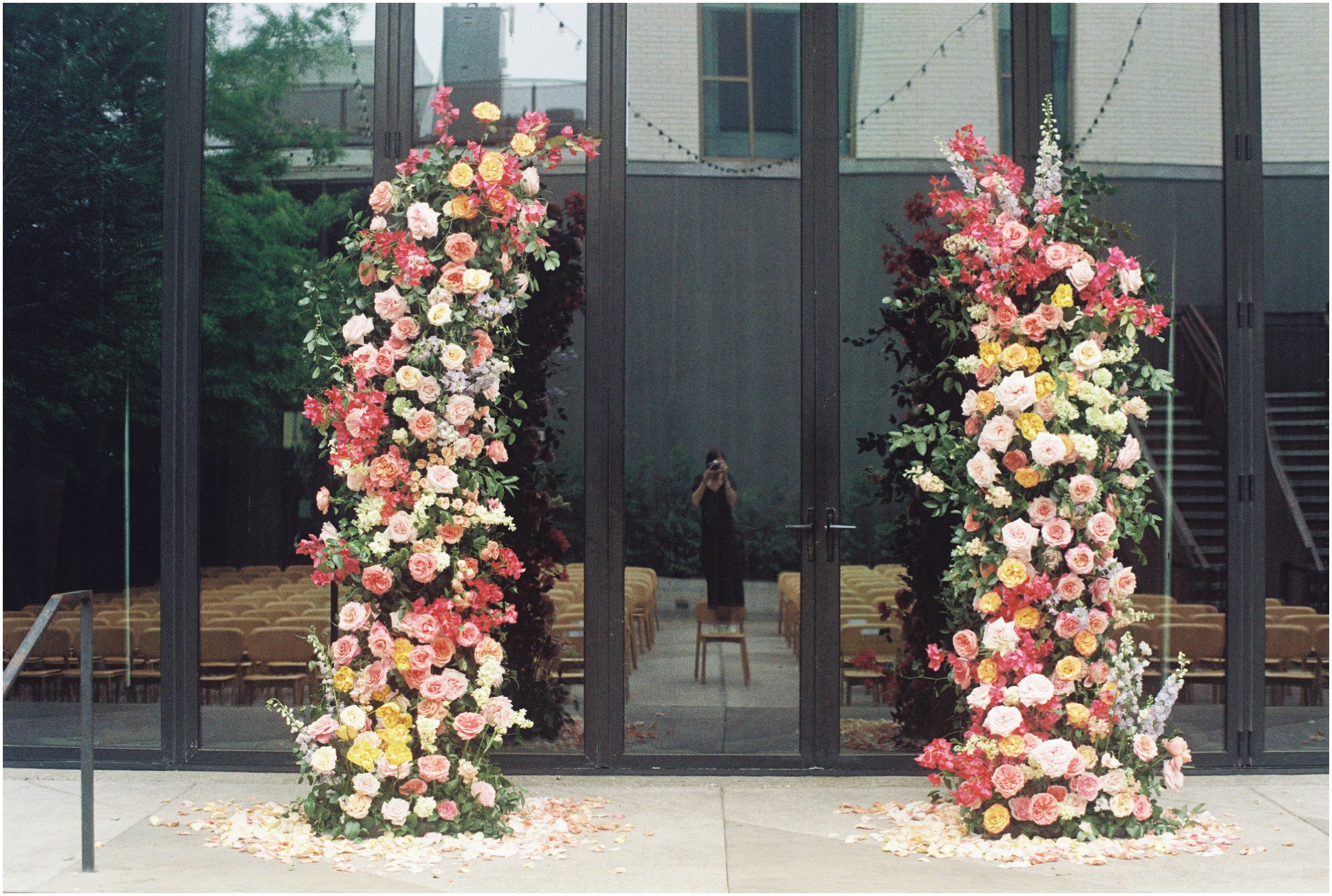 colorful wedding ceremony florals on 120mm film