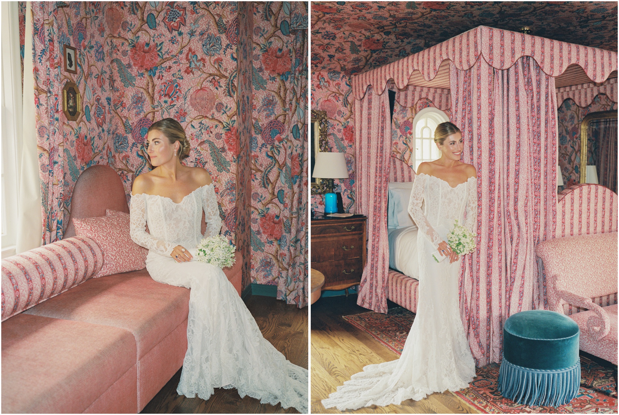 commodore perry estate Pink Room in Austin, Texas with bridal portraits on 120mm film