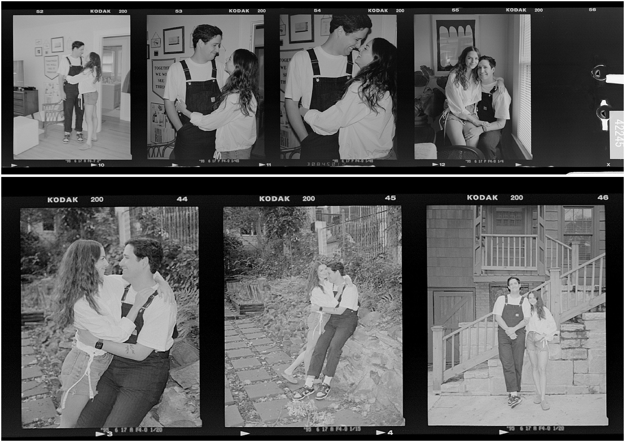 black and white film strip of couple documented on 120mm film