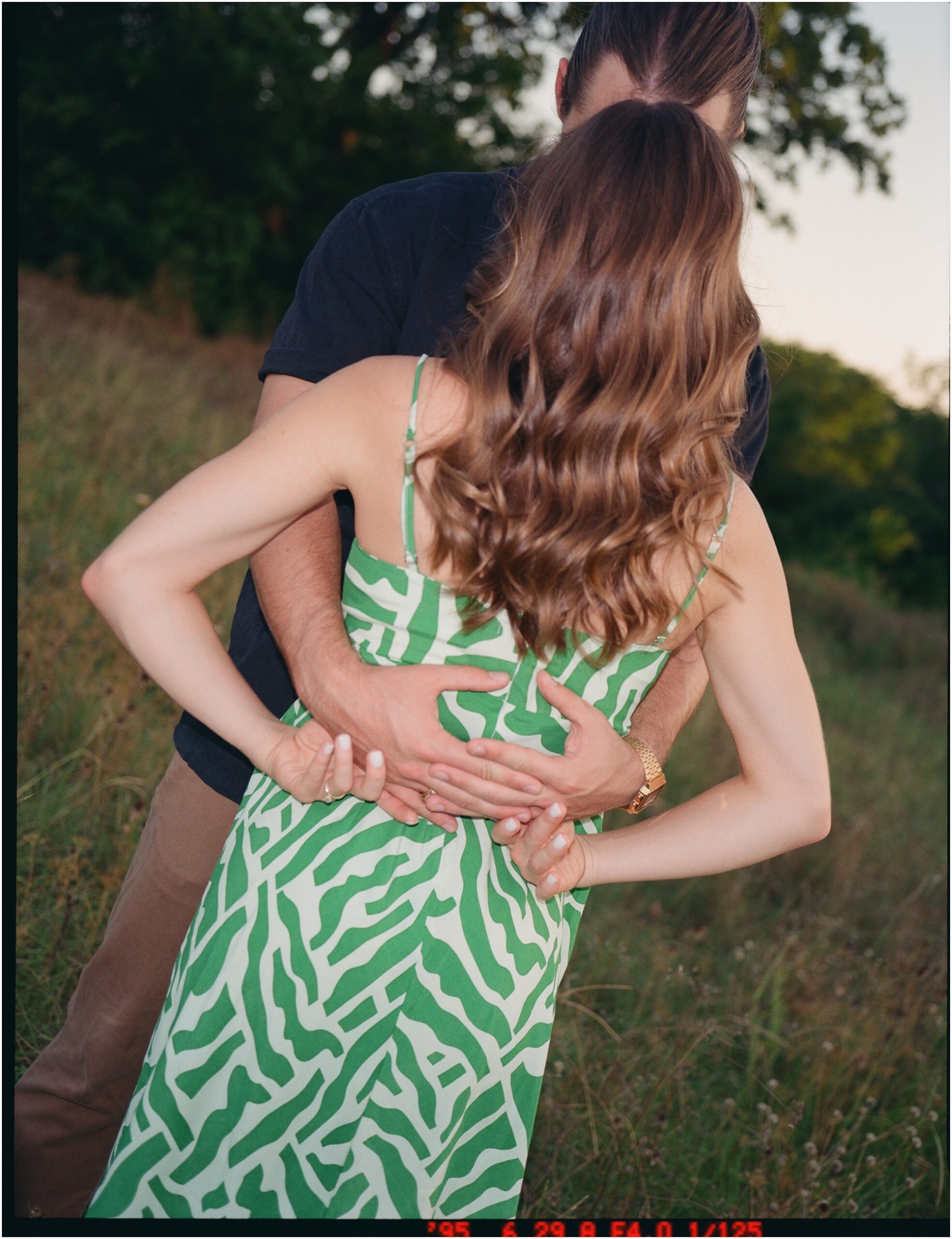 engagement session in a field on 120mm film